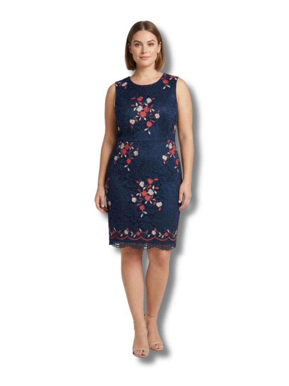 DKNY Navy Blue Floral Embroidered Lace Sheath Dress NWT 10 Sleeveless Cocktail